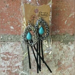 NWT Justin Boots Faux Turquoise Teardrop Fringe Drop Earrings